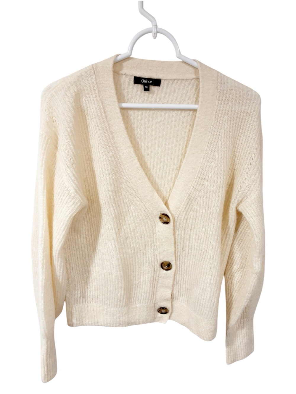 Quince Cream Alpaca Wool V Neck Cardigan Sweater Size Small